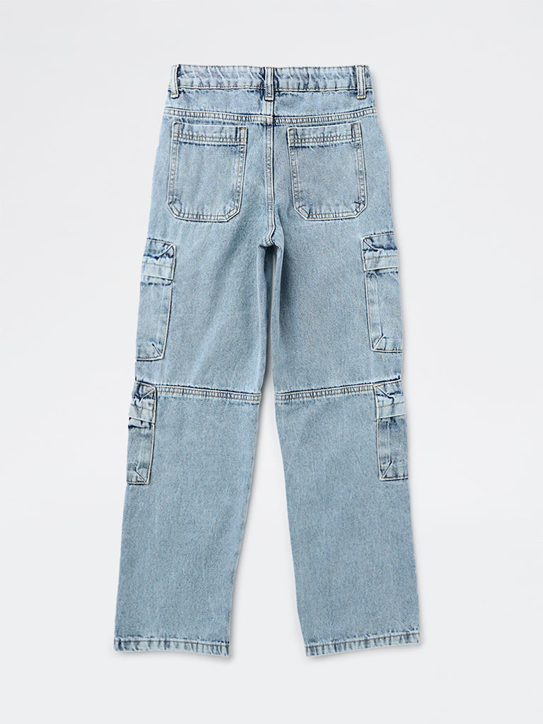 Y&F Kids Boys Light Blue Washed Cargo Jeans