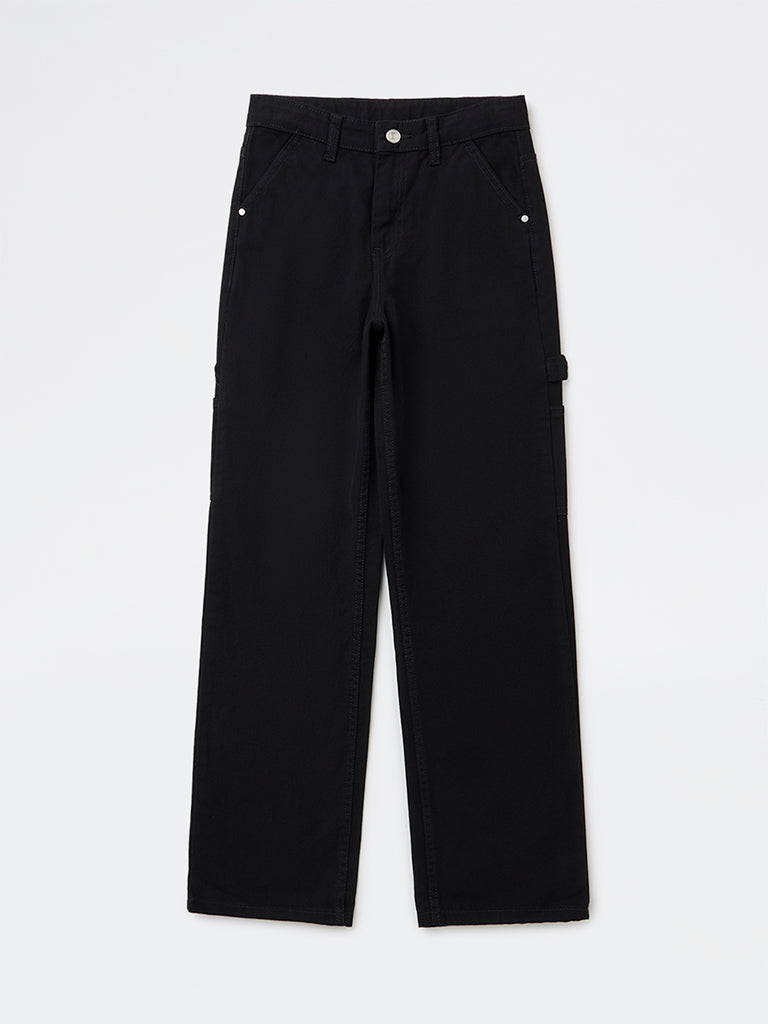 Y&F Kids Boys Black Solid Mid-Rise Denim Trousers