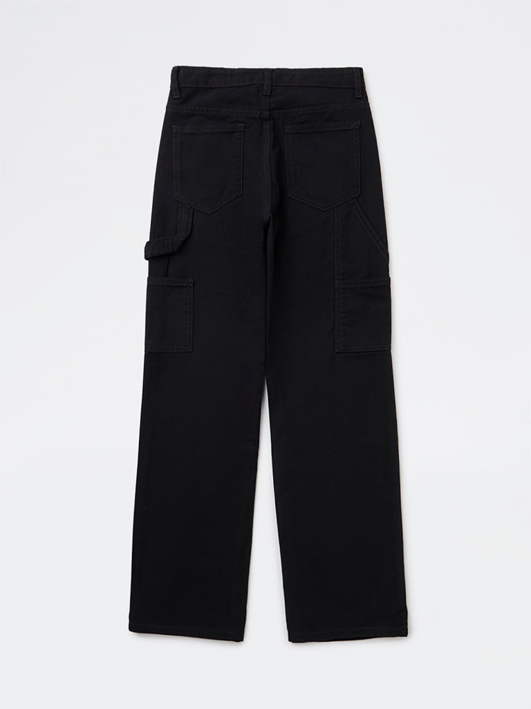 Y&F Kids Boys Black Solid Mid-Rise Denim Trousers