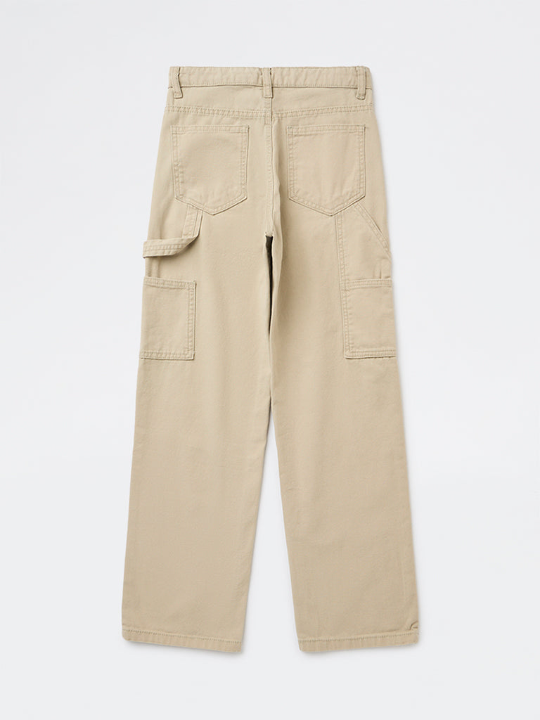 Y&F Kids Boys Beige Solid Mid-Rise Denim Trousers
