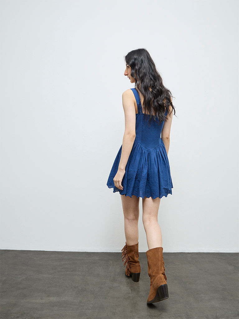 Bombay Paisley Blue Corset-Style Cotton A-Line Dress