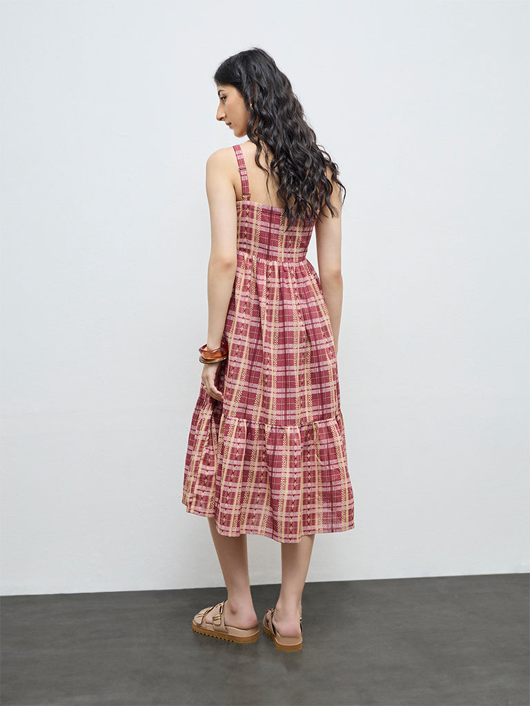 Bombay Paisley Dusty Pink Embroidered Cotton Tiered Dress