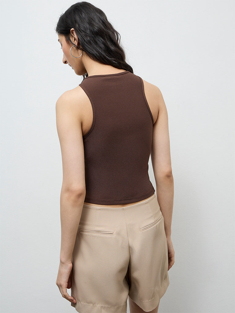 Nuon Dark Brown Metal-Detailed Top