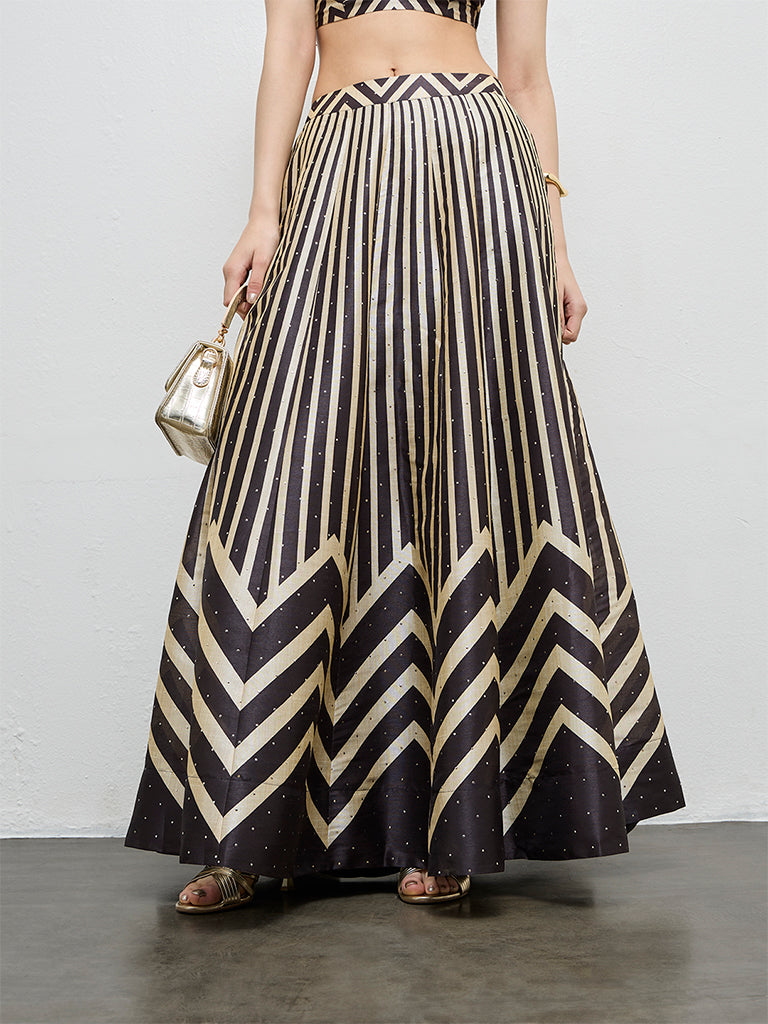 Vark Black Printed Maxi Skirt
