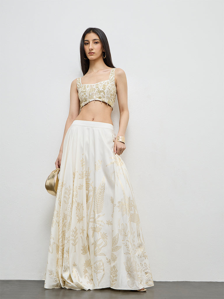 Vark Off-White Floral Skirt