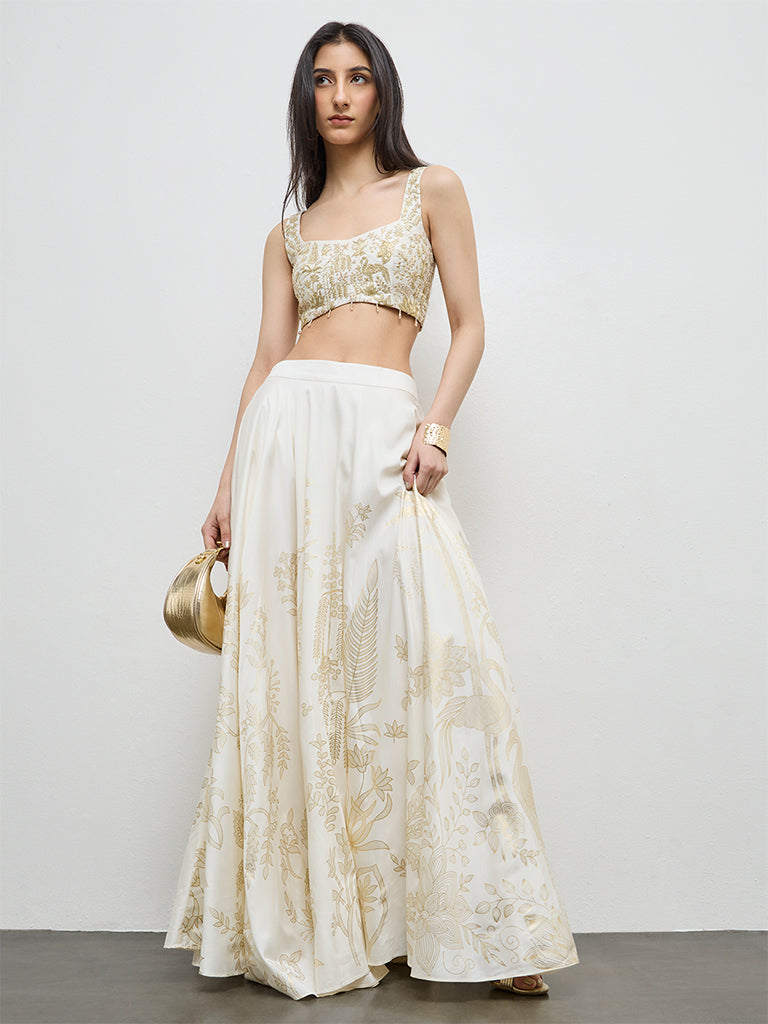 Vark Off-White Floral Skirt