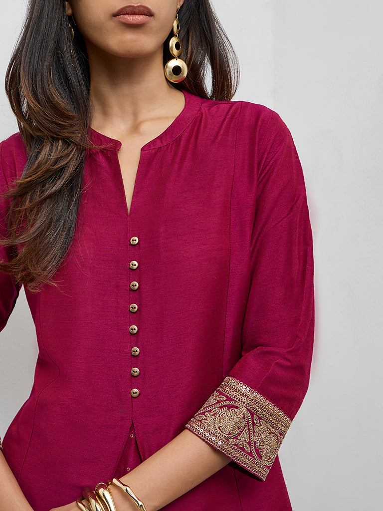 Utsa Maroon Badla Printed A-Line Kurta
