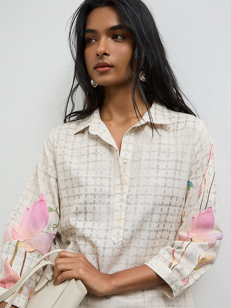 Utsa Off-White Floral Printed A-Line Kurta