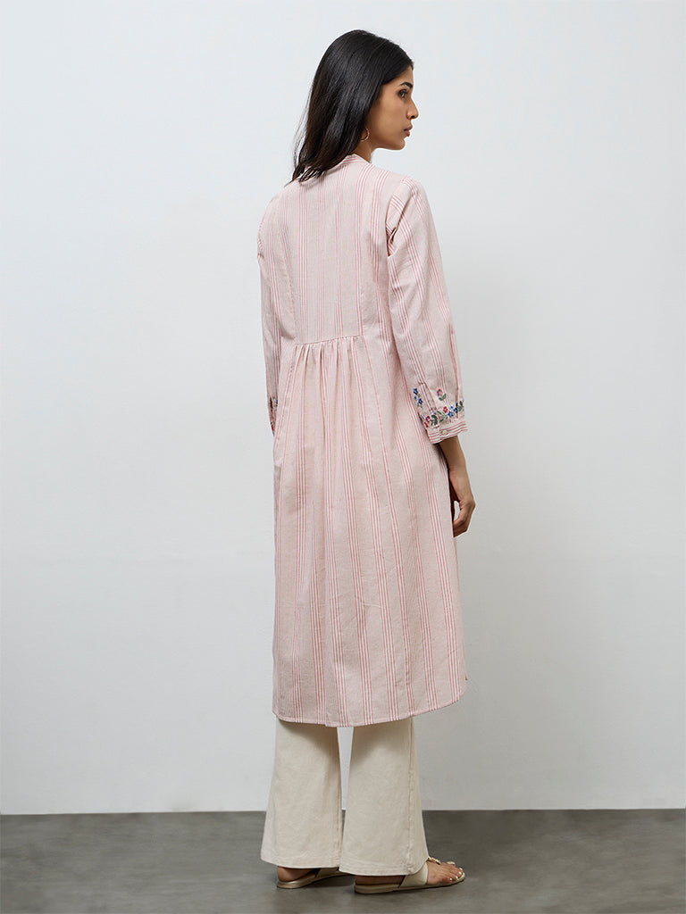 Utsa Pink Striped Cotton-Blend A-Line Kurta