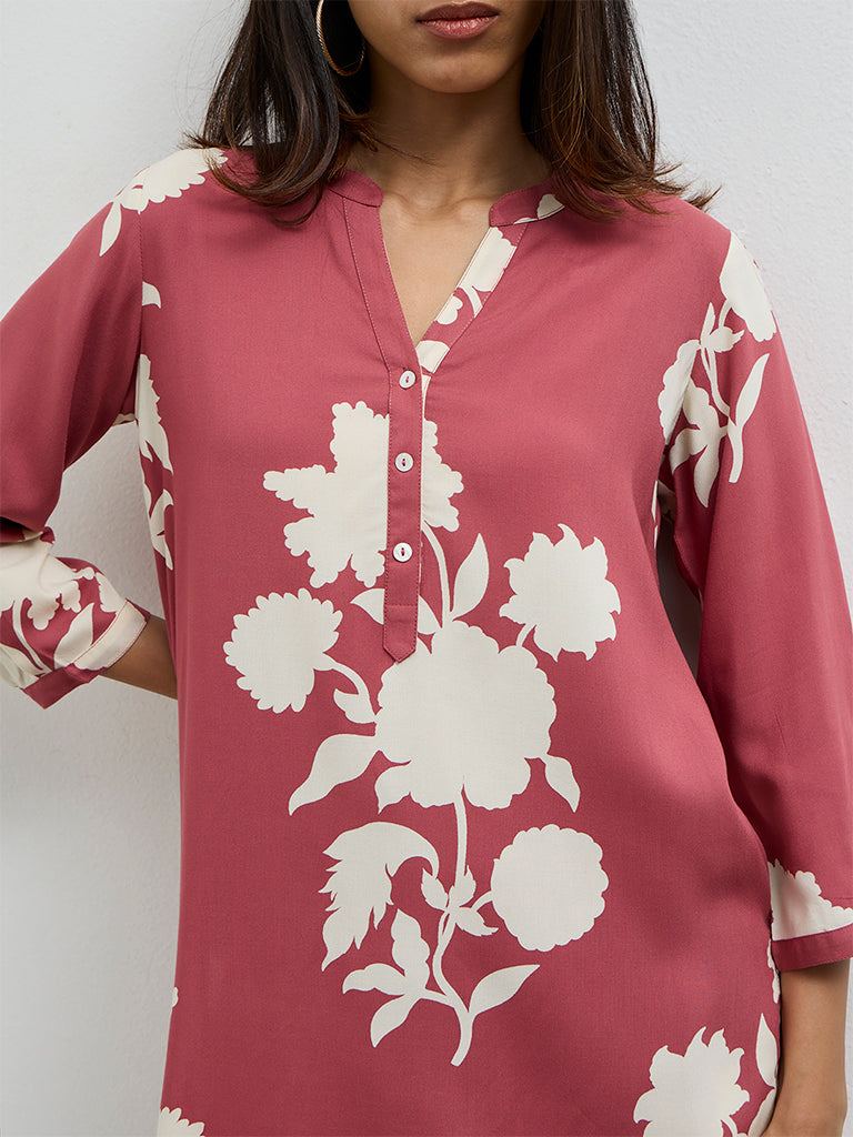 Utsa Dusty Pink Floral Design Tunic