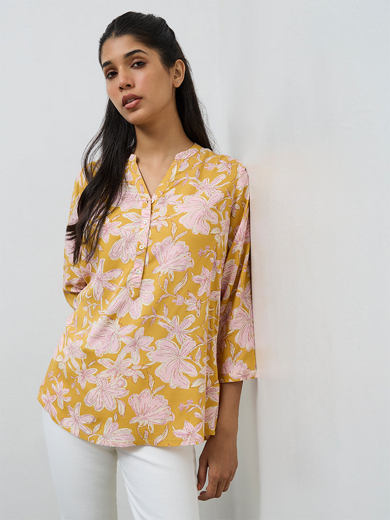 Utsa Yellow Foliage Printed Tunic