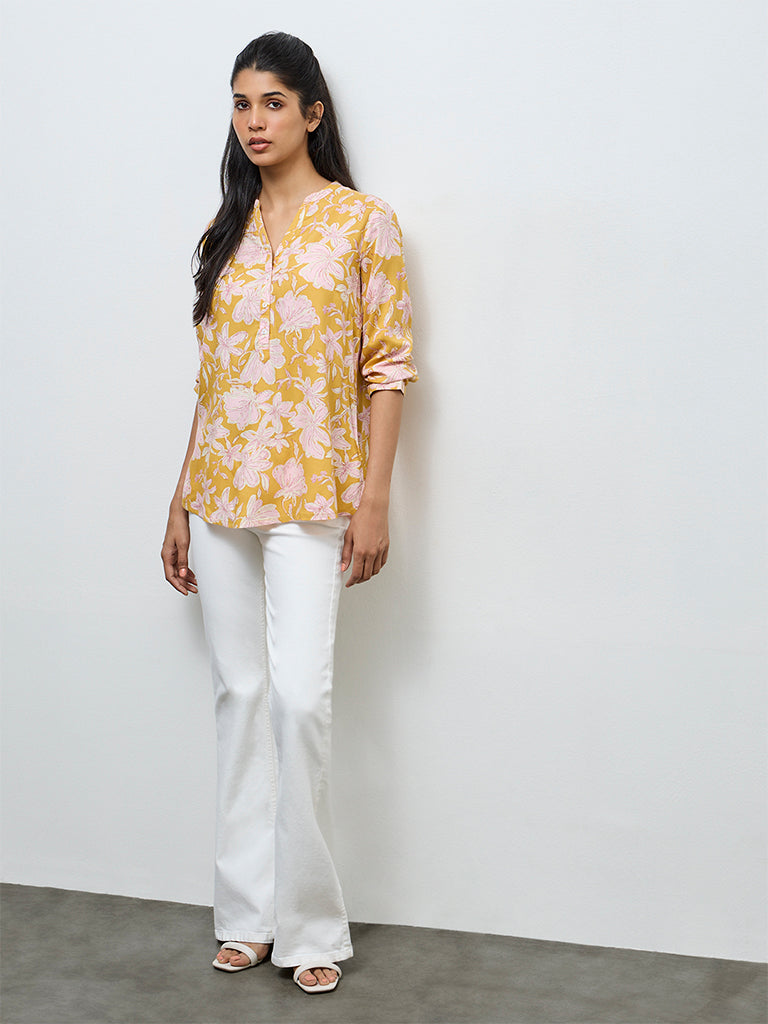 Utsa Yellow Foliage Printed Tunic