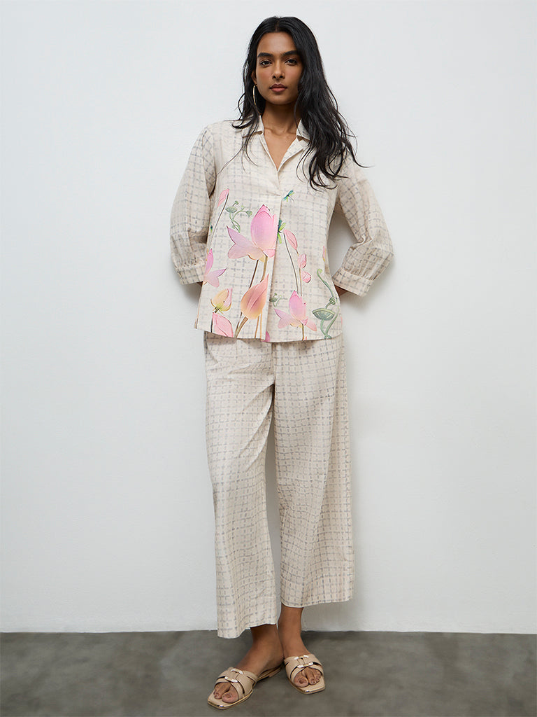 Utsa Off-White Geometrical Printed Ethnic Pants