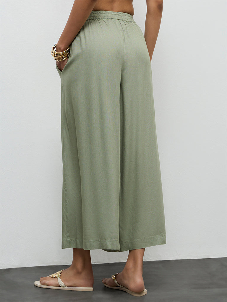 Utsa Olive Solid Ethnic Pants