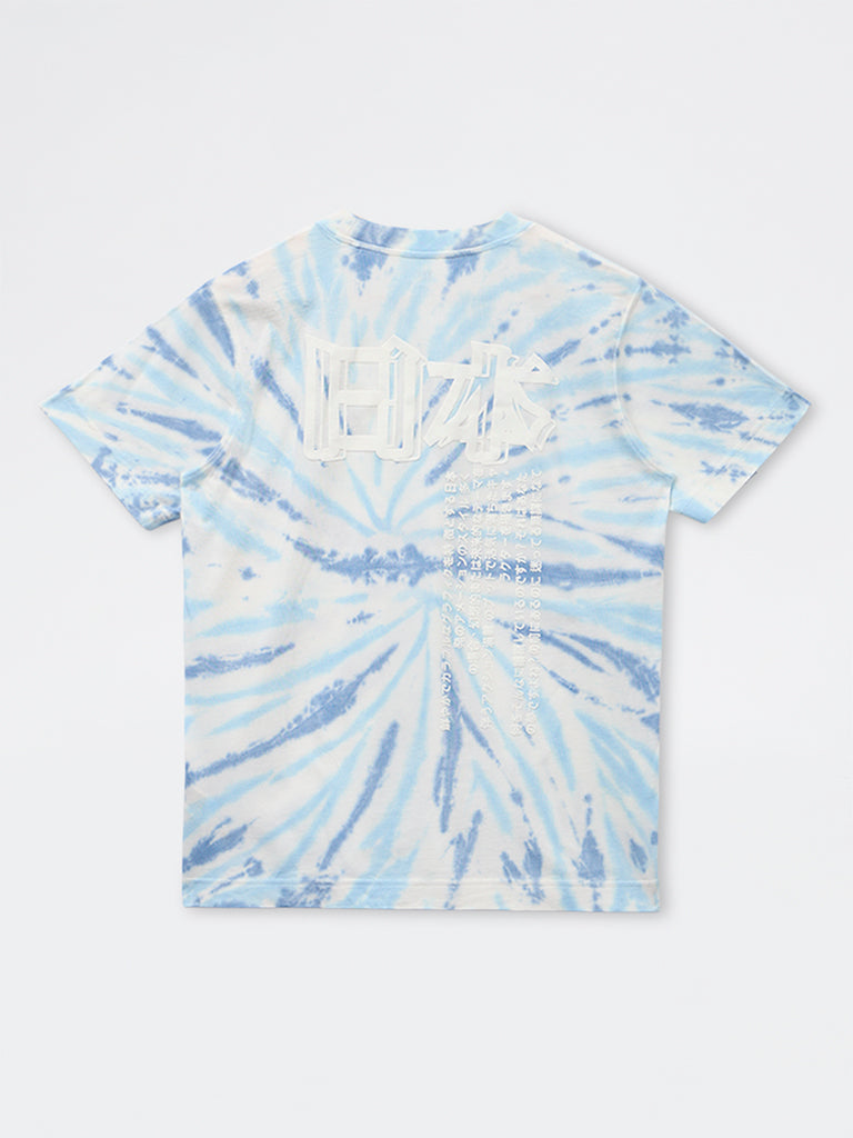 Y&F Kids Boys Blue Tie-Dye Cotton T-Shirt