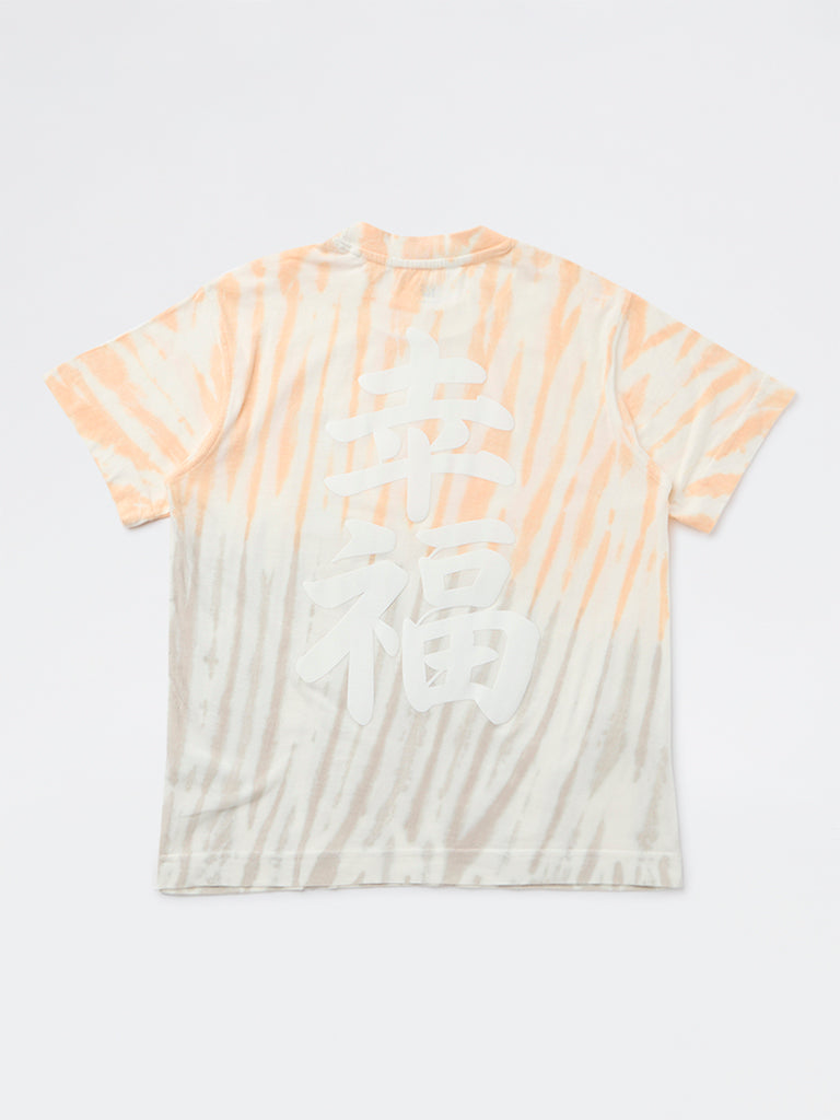 Y&F Kids Boys Orange Tie-Dye Pattern Cotton T-Shirt