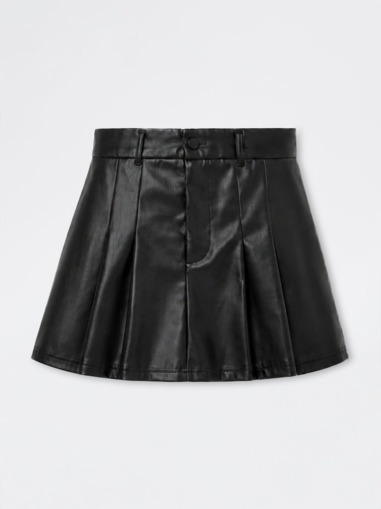 Nuon Black Pleated Faux-Leather High-Rise Skirt