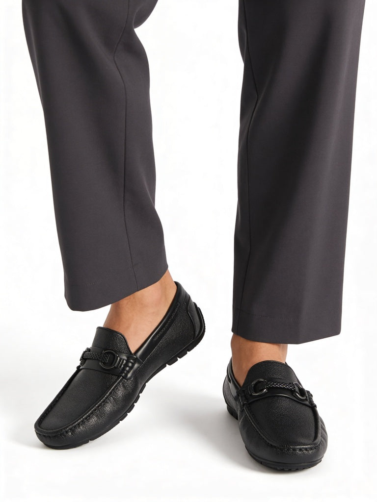 SOLEPLAY Black Braided Strap Driving Loafers