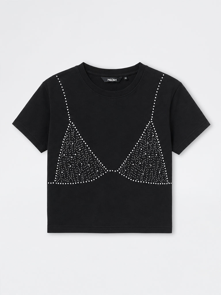 Nuon Black Graphic Printed Cotton-Blend T-Shirt