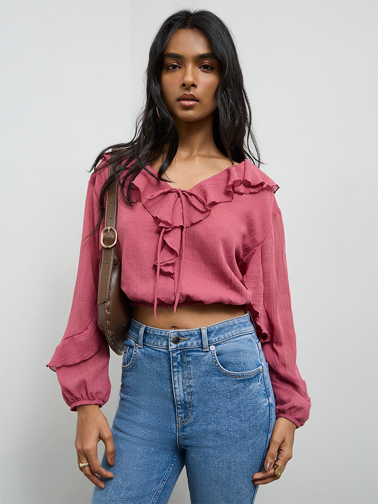 LOV Rose Ruffled Top