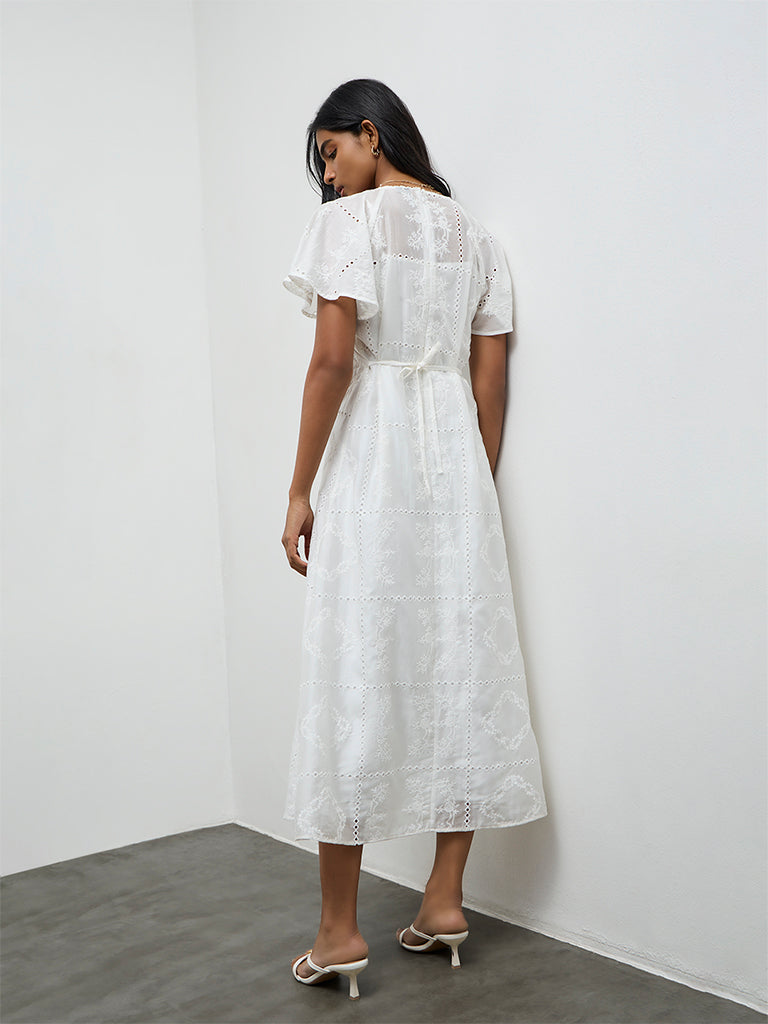 LOV White Embroidered A-Line Dress