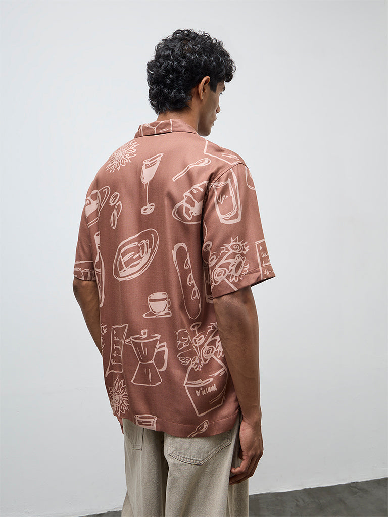 Nuon Brown Printed Relaxed-Fit Shirt