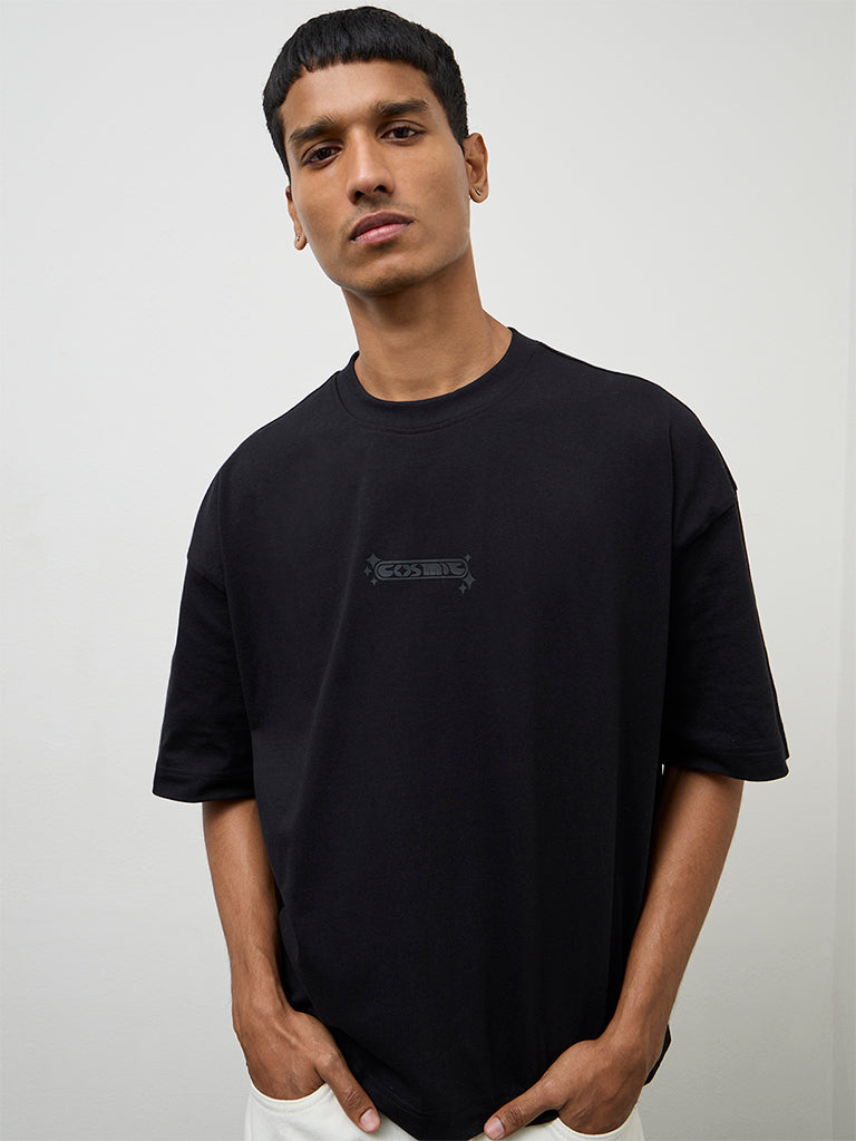 Nuon Black Embossed Oversized-Fit T-Shirt