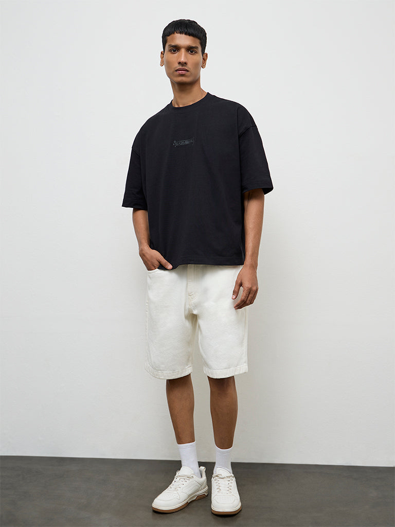 Nuon Black Embossed Oversized-Fit T-Shirt