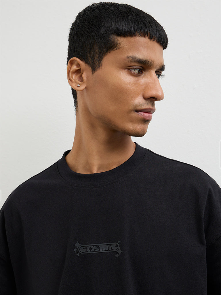 Nuon Black Embossed Oversized-Fit T-Shirt