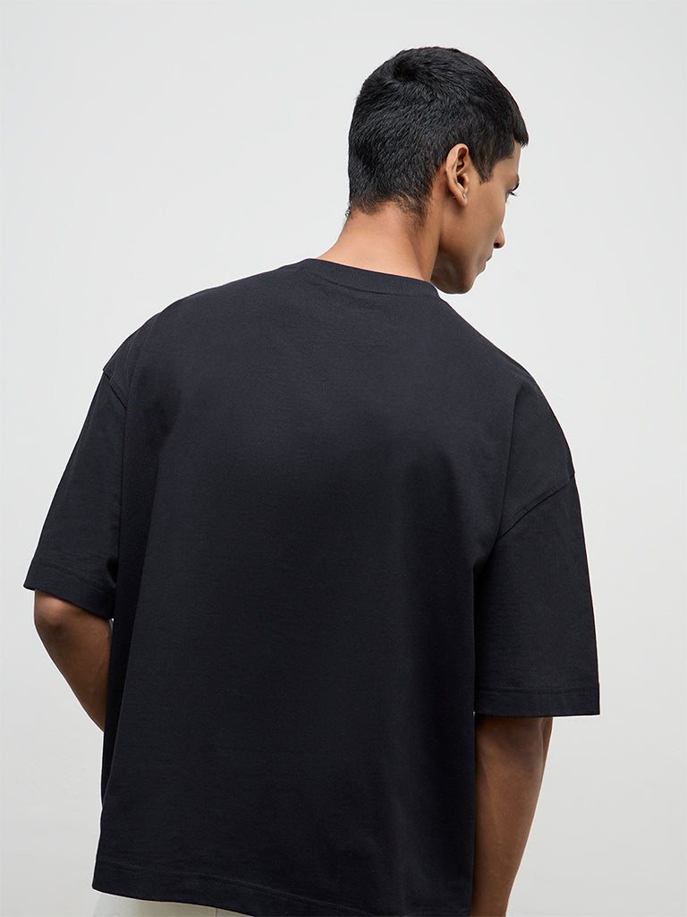 Nuon Black Embossed Oversized-Fit T-Shirt