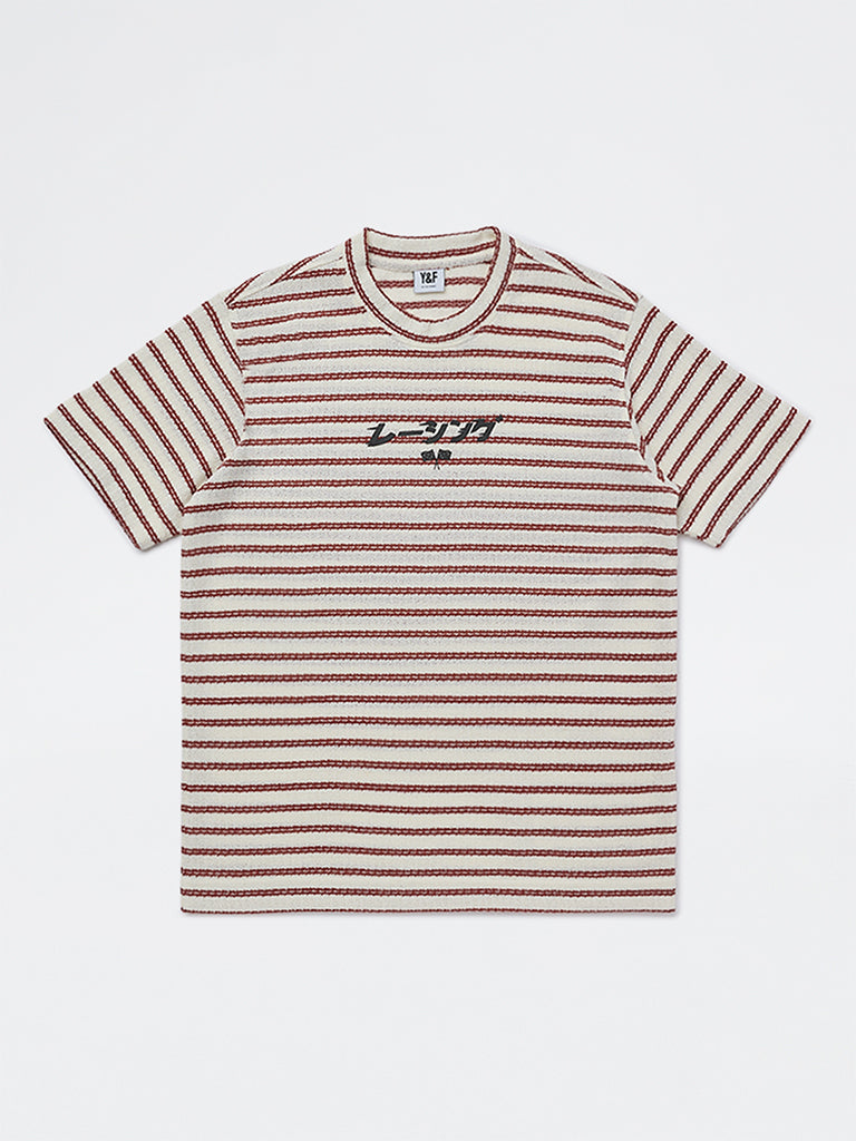 Y&F Kids Boys Red Striped Cotton T-Shirt