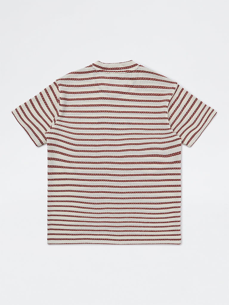 Y&F Kids Boys Red Striped Cotton T-Shirt