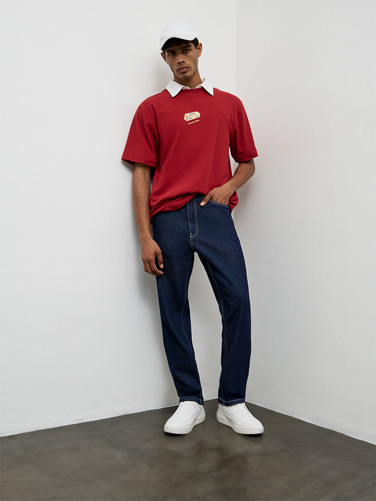 Nuon Dark Blue Relaxed-Fit Mid-Rise Jeans