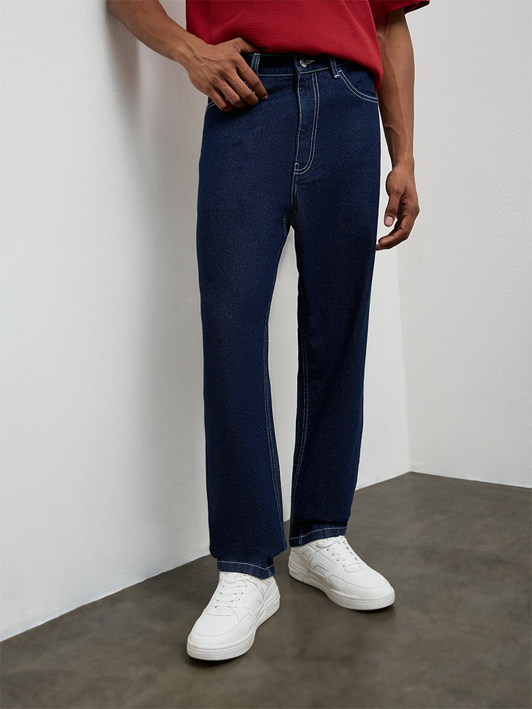 Nuon Dark Blue Relaxed-Fit Mid-Rise Jeans