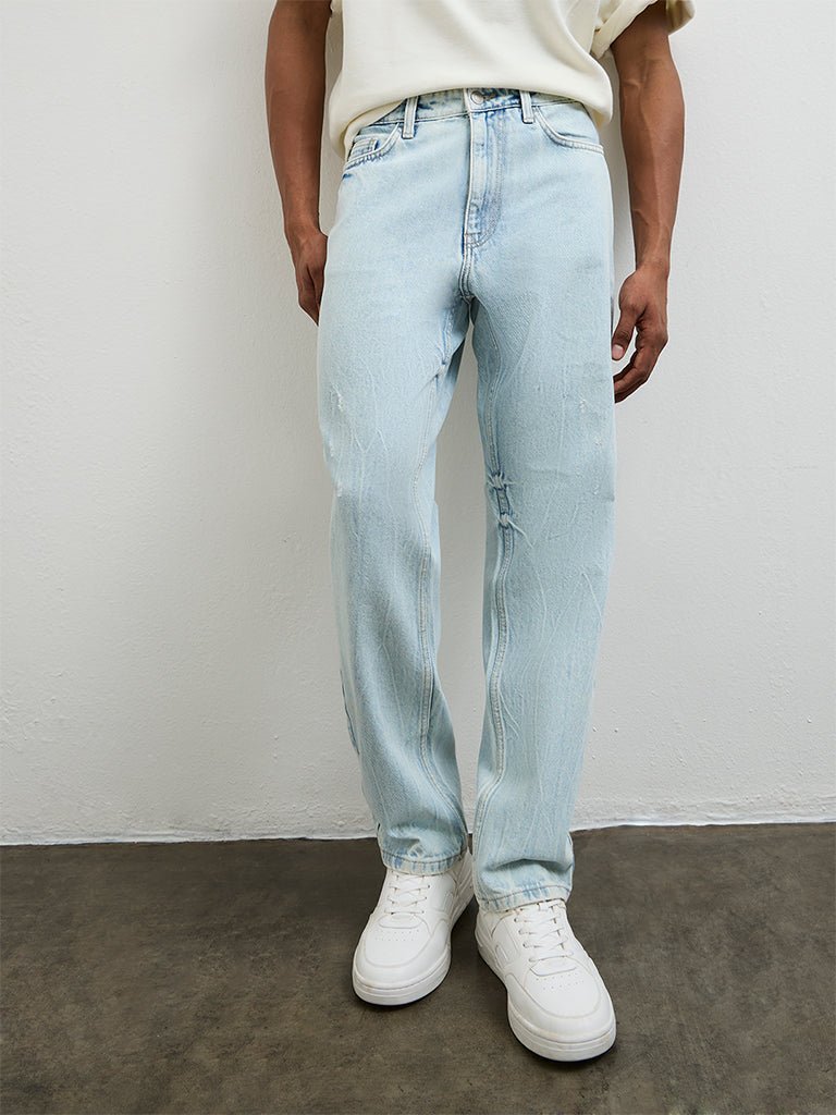 Nuon Light Blue Relaxed Fit Mid-Rise Jeans