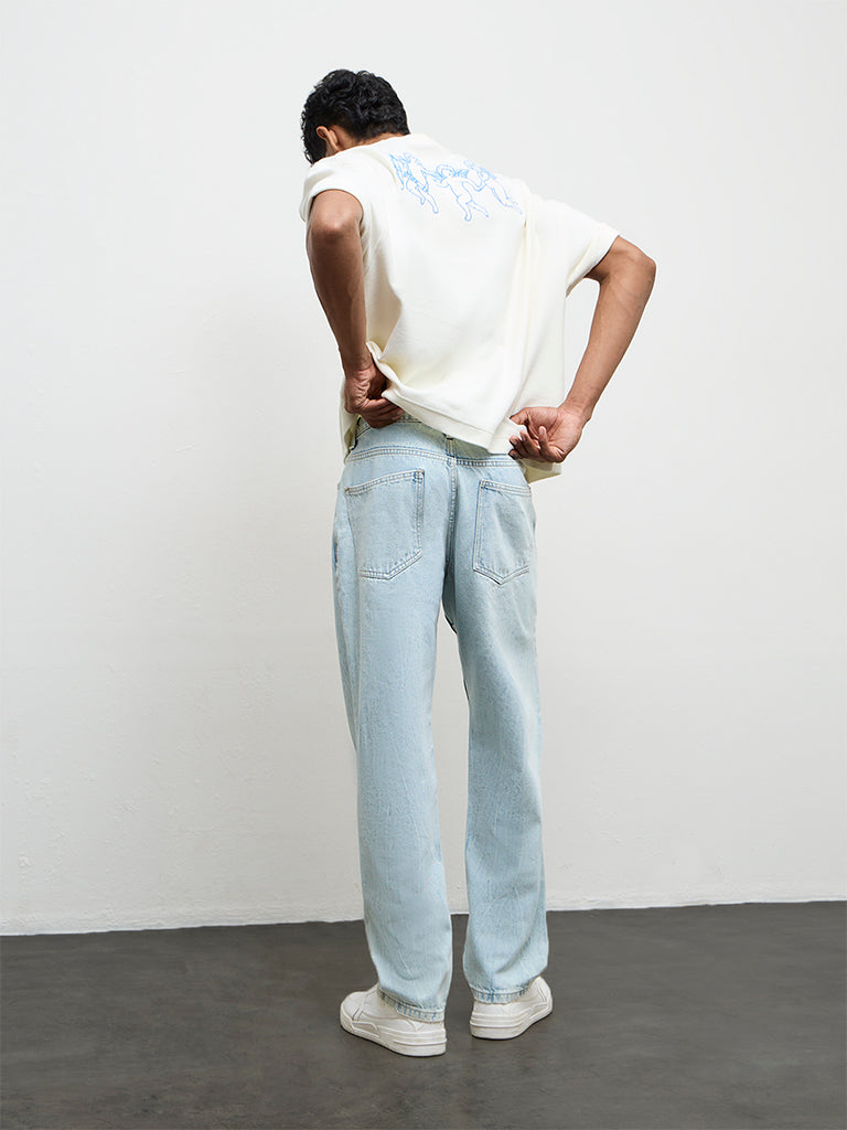 Nuon Light Blue Relaxed Fit Mid-Rise Jeans