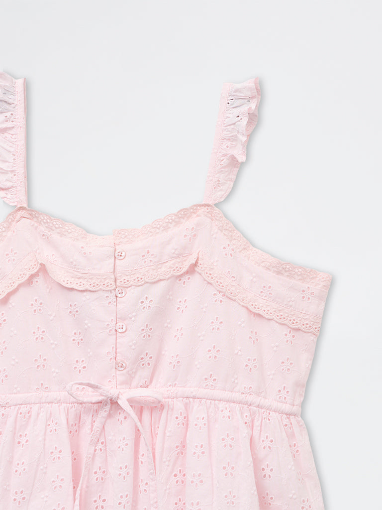 Y&F Kids Girls Light Pink Schiffli Embroidered Cotton Top