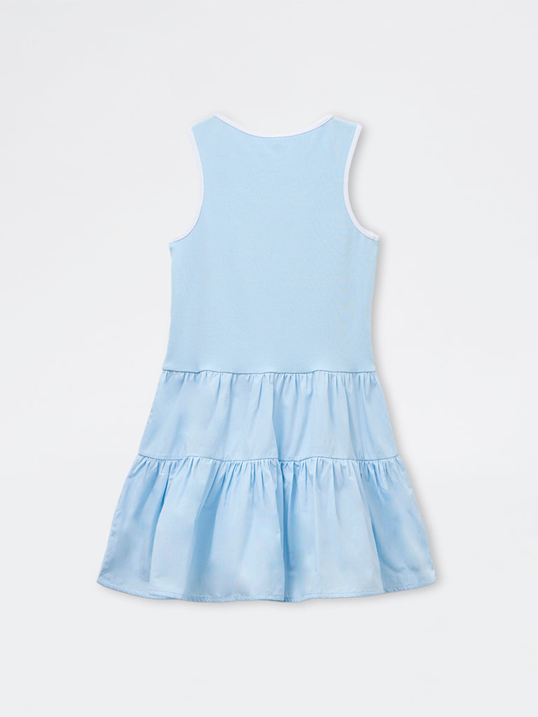 Y&F Kids Girls Blue Cotton-Blend Tiered Dress