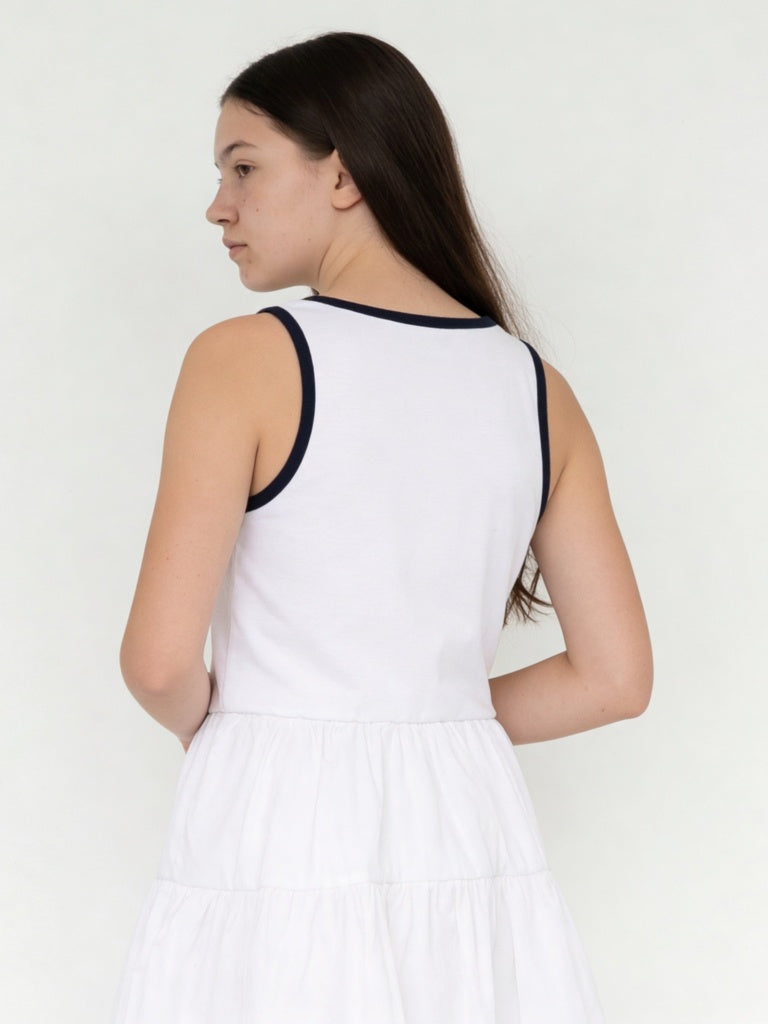Y&F Kids Girls White Cotton-Blend Tiered Dress
