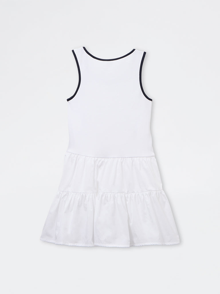 Y&F Kids Girls White Cotton-Blend Tiered Dress