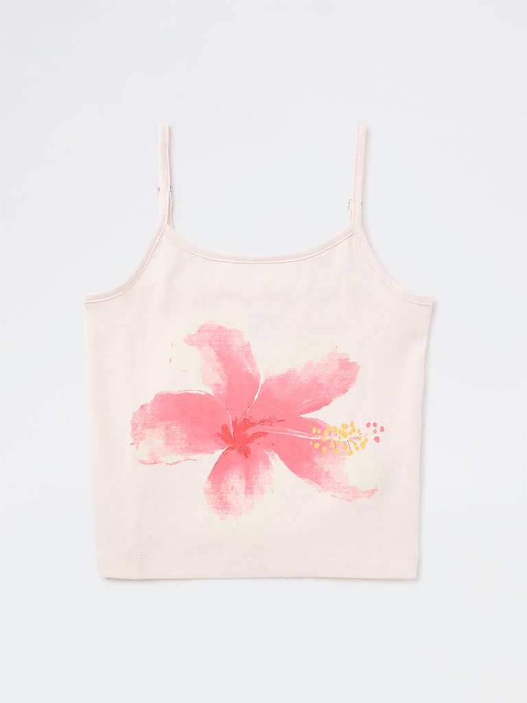 Y&F Kids Girls Light Pink Floral Design Cotton-Blend Top