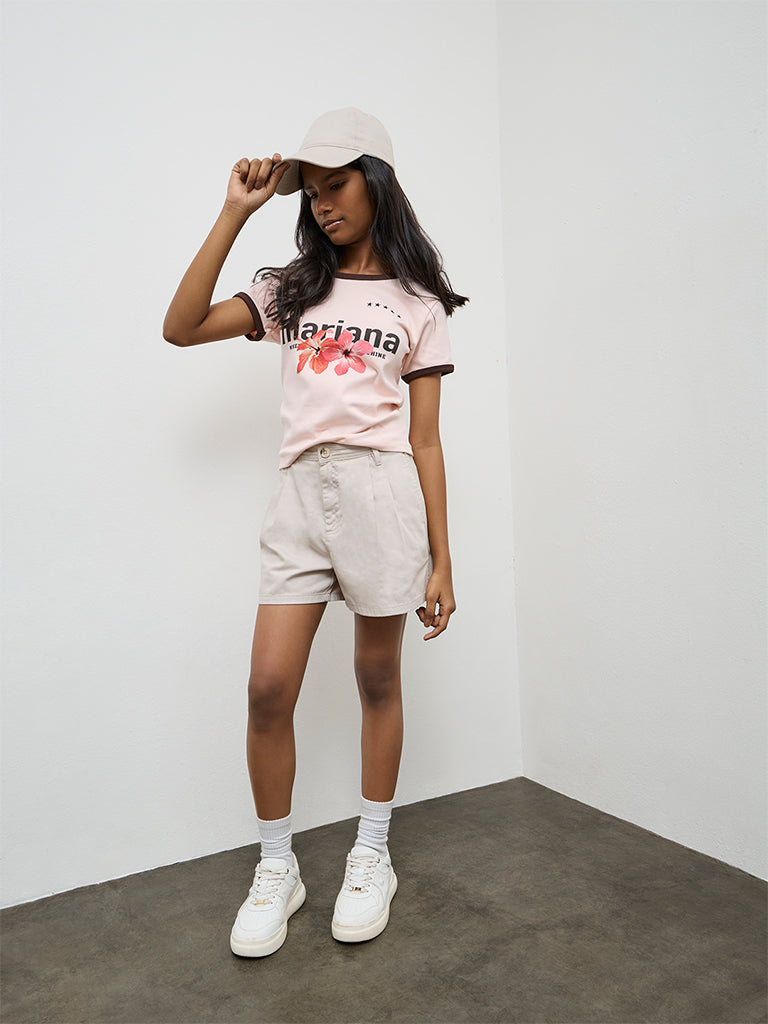 Y&F Kids Girls Pink Graphic Printed Cotton-Blend T-Shirt