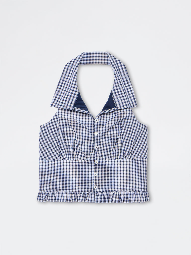 Nuon Navy Checkered Top