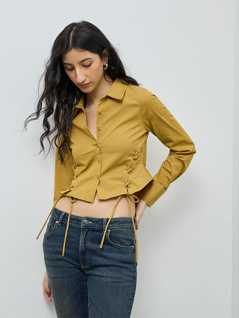 Nuon Mustard Criss-Cross Detailed Shirt