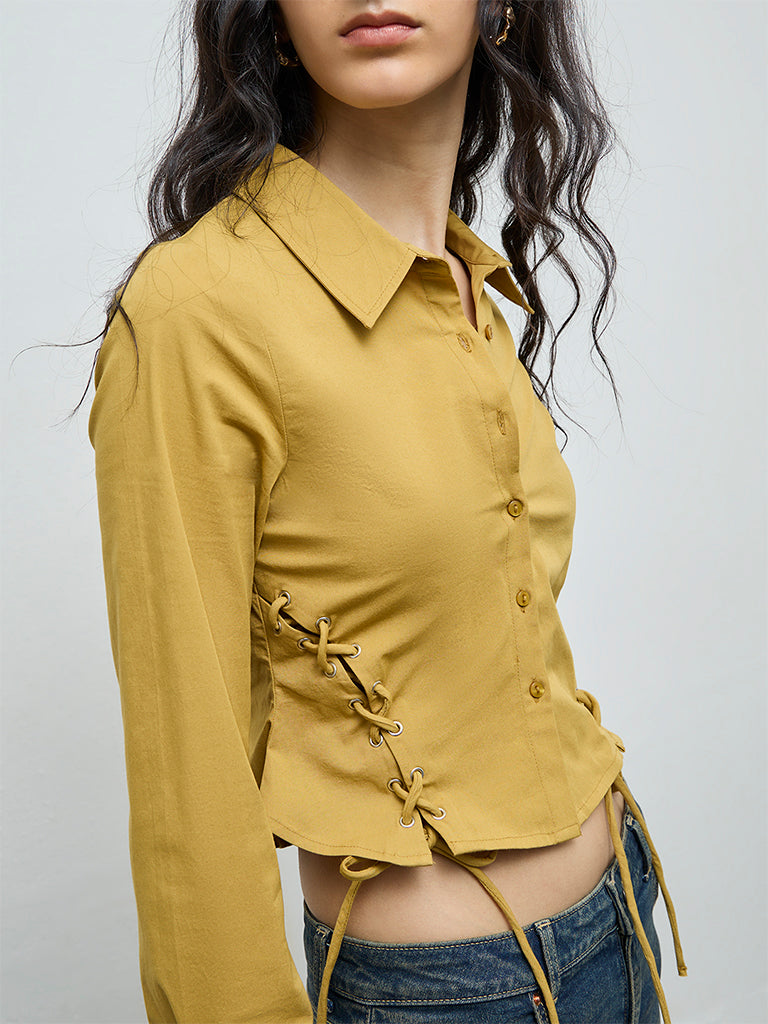 Nuon Mustard Criss-Cross Detailed Shirt