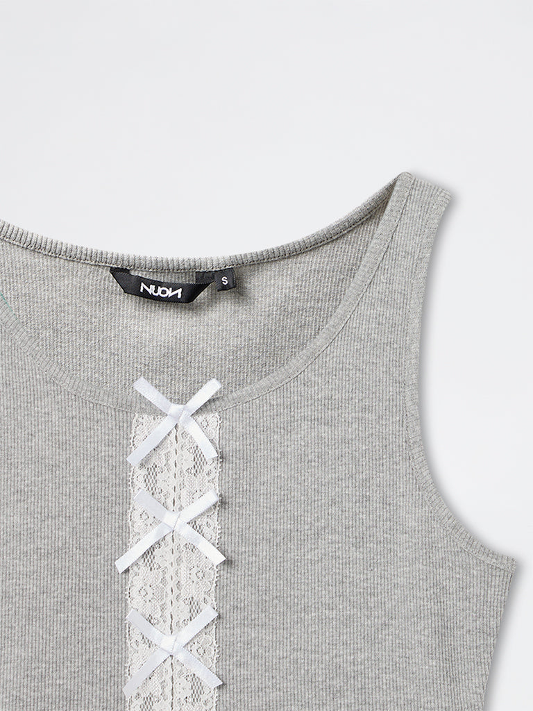 Nuon Grey Lace-Detailed Tank Cotton-Blend Top