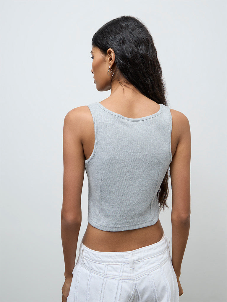 Nuon Grey Lace-Detailed Tank Cotton-Blend Top