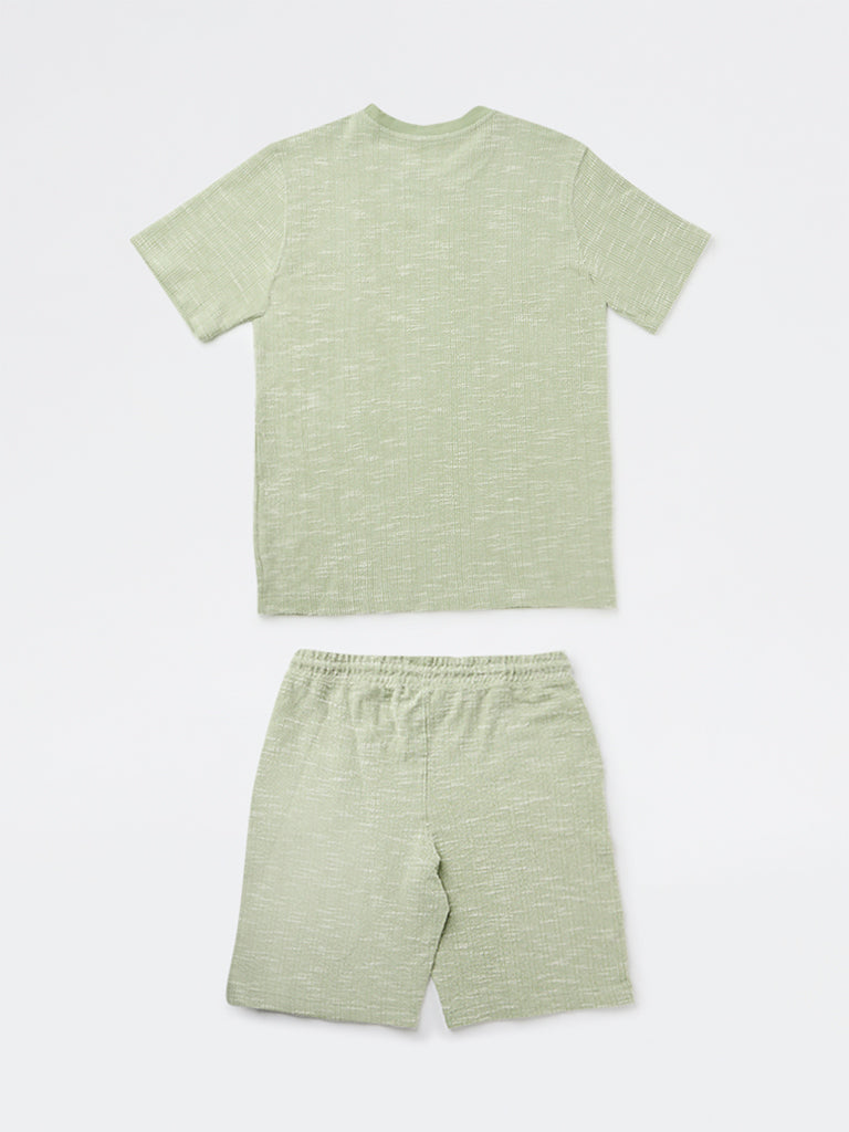 Y&F Kids Boys Sage Textured Cotton T-Shirt and Shorts Set