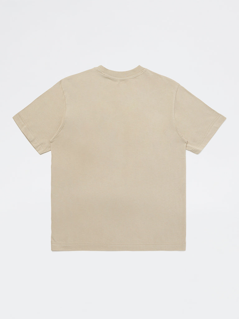 Y&F Kids Boys Taupe Printed Cotton T-Shirt