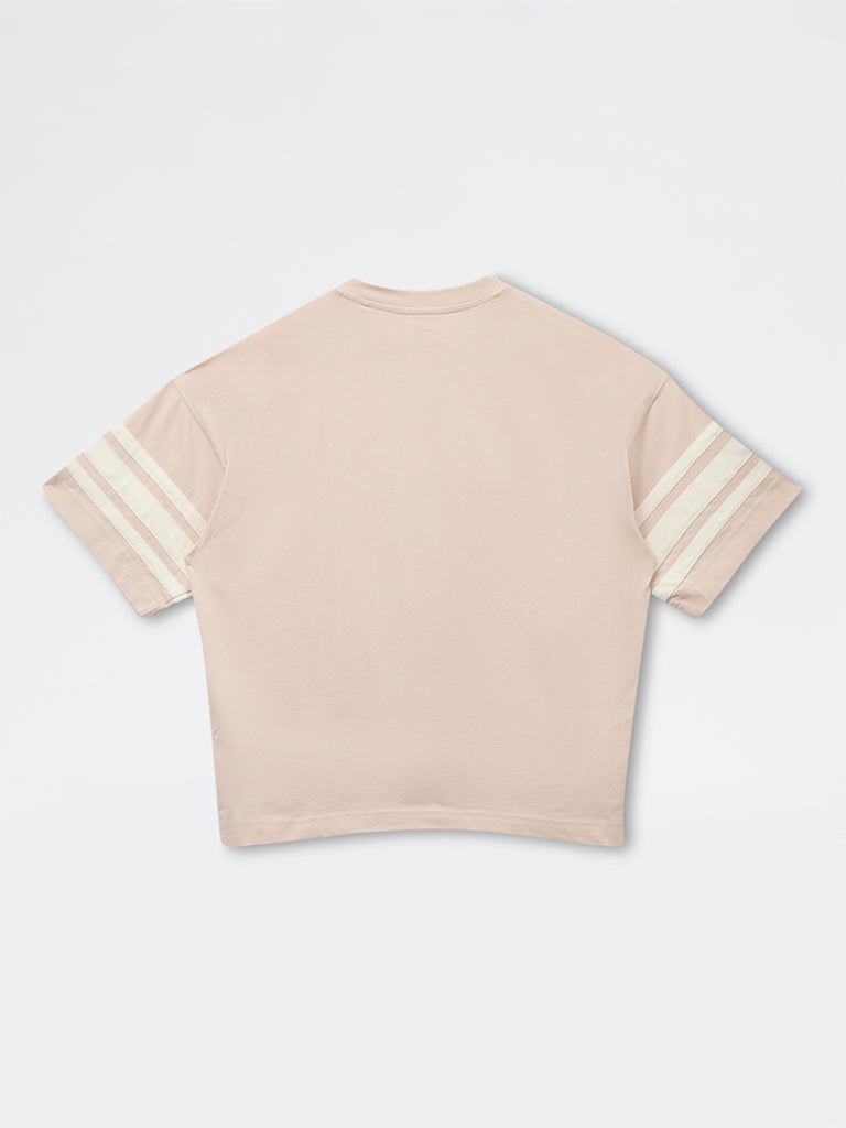 Y&F Kids Boys Light Beige Numerical Printed Cotton T-Shirt